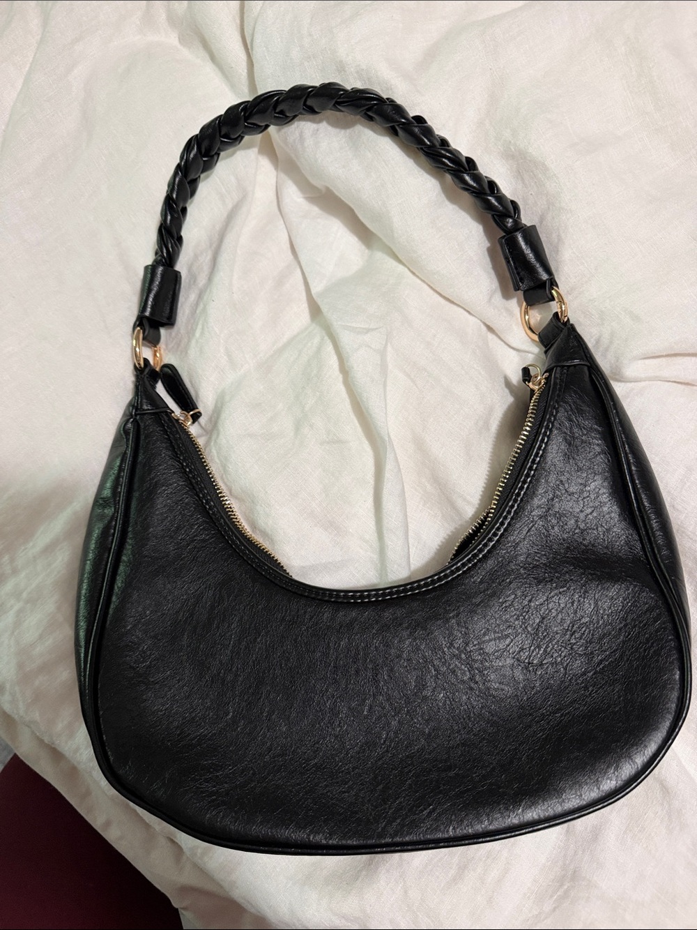 Classic Black Shoulder Bag with Braided Handle